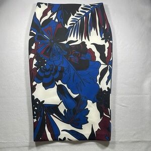 Ted Baker Floral Pencil Skirt Womens 2 Blue Black White Back Zip Knee Length